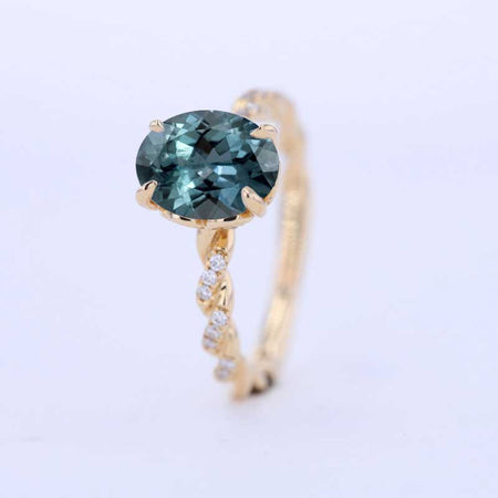 2 Carat Oval Teal Sapphire Hidden Halo Rose Gold Twisted Shank  Engagement Ring