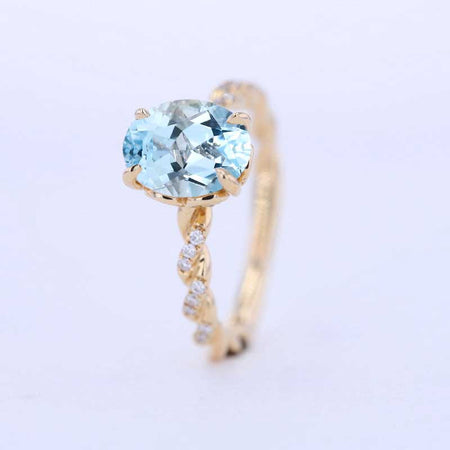 2 Carat Oval Genuine Natural Aquamarine Hidden Halo Rose Gold Twisted Shank Engagement Ring