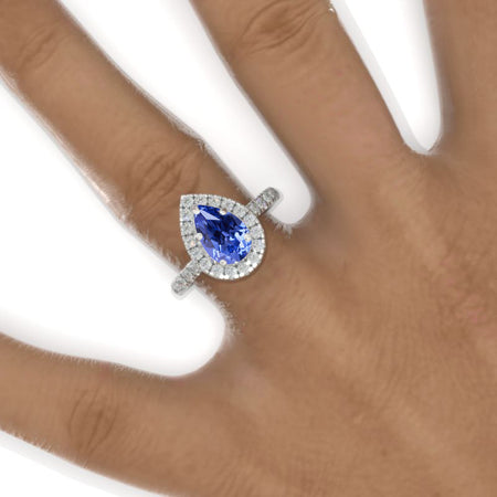 Luxury 3 Carat Pear Natural Genuine Tanzanite Halo Engagement Ring