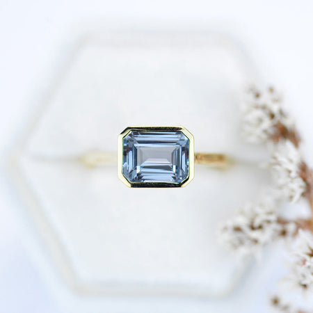 3 Carat Genuine Natural Aquamarine Engagement Ring, Bezel Set Emerald Cut Genuine Natural Aquamarine Engagement Ring, Genuine Natural Aquamarine Classic Engagement 14K Yellow Gold Ring