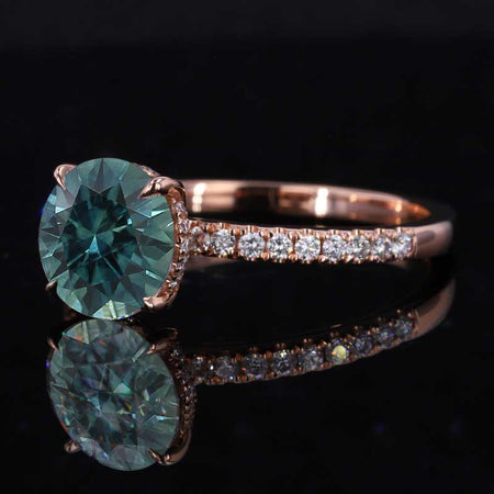 2 Carat Round Hidden Halo Teal Sapphire Rose Gold Engagement Ring