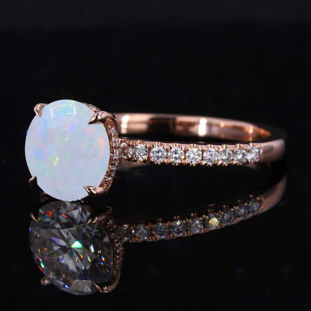 2 Carat Round Hidden Halo Genuine White Opal  Rose Gold Engagement Ring