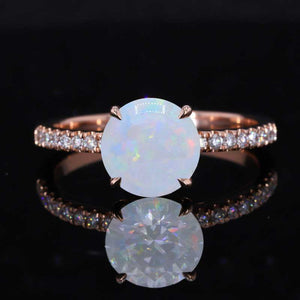 2 Carat Round Hidden Halo Genuine White Opal  Rose Gold Engagement Ring