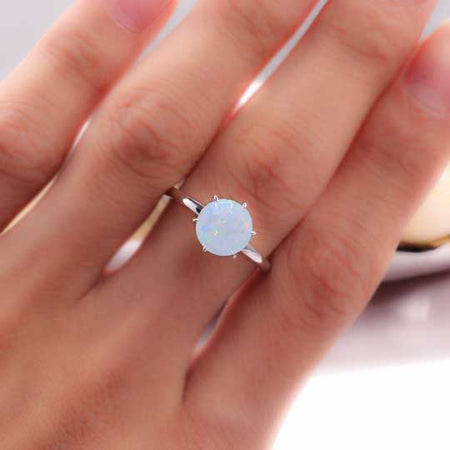 Giliarto 3 Carat White Opal Stone 14K White Six Prong  Promissory  Gold Ring