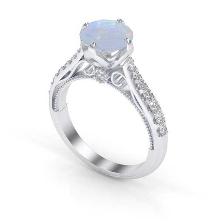 2 Carat Dark White Opal Engagement 14K White Gold Ring Classic Customized Design Your Own Ring