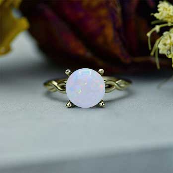 Giliarto 2 Carat White Opal Stone 14K White Wedding Gold Ring