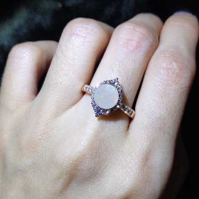 3 Carat Round White Opal Halo Gold Engagement Ring