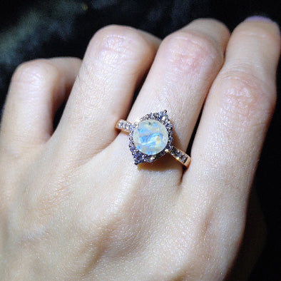 2 Carat Round Genuine moonstone Halo Gold Engagement Ring