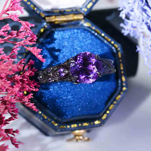 14K Black Gold 2 Carat Natural Amethyst Celtic Engagement Ring