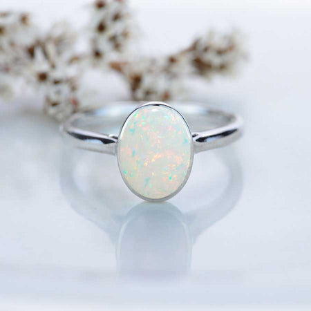 3 Carat Oval Emerald White Opal Gold Platinum Engagement Ring