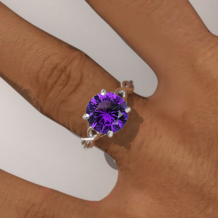 3.0 Carat Natural Amethyst Lattice White Gold Engagement Ring