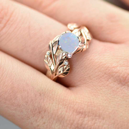 White Opal Engagement Ring 14K Rose and White Gold