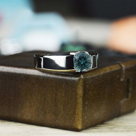 2 Carat Teal Sapphire Men's Gold Ring