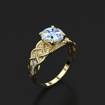 2.0 Carat White Genuine Natural Aquamarine Diamond Engagement 14K Yellow Gold Ring