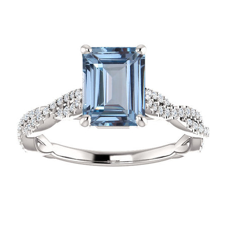 14K Gold 8x6 mm Emerald Cut  Genuine Natural Aquamarine  1/3 CTW Genuine Natural Aquamarine Engagement Ring