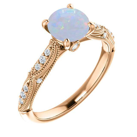 14K Gold 6.5 mm Round Forever One™ White Opal & 1/10 CTW Diamond Engagement Ring