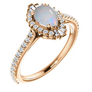 14K Gold 7x5 mm Marquise Forever One 1/3 CTW White Opal Engagement Ring