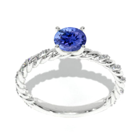 14K White Gold 6mm Round Natural Genuine Tanzanite 1/8 CTW Engagement Ring