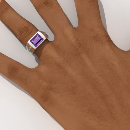 2 Carat Natural Amethyst Men's Gold Ring