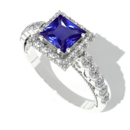 Princess Cut Natural Genuine Tanzanite Halo Engagement Ring