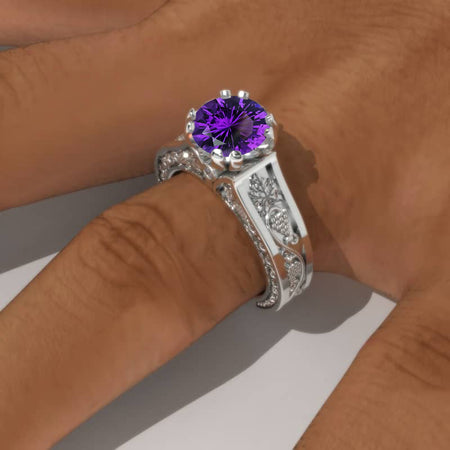 2.0 Carat Natural Amethyst Accented Classic Engagement Ring