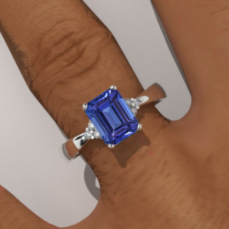 3.5 Carat Natural Genuine Tanzanite Emerald Cut Engagement Gold Ring.