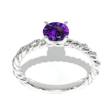 14K White Gold 6mm Round Natural Amethyst 1/8 CTW Engagement Ring