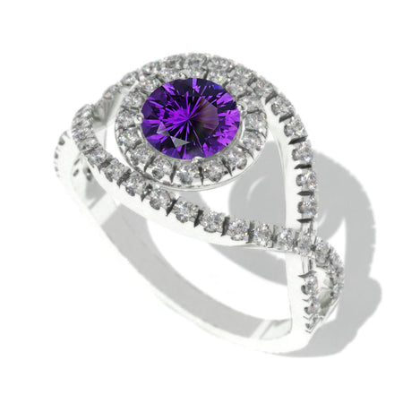 1.0 Carat Natural Amethyst Halo Engagement Ring 14K White Gold