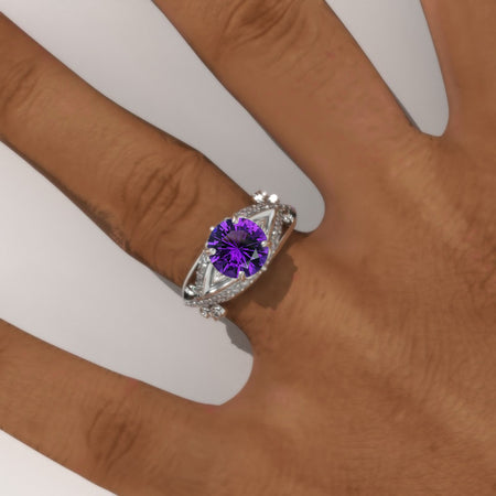 2.0 Carat Natural Amethyst Accented Classic Engagement Ring