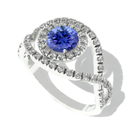 1.0 Carat Natural Genuine Tanzanite Halo Engagement Ring 14K White Gold