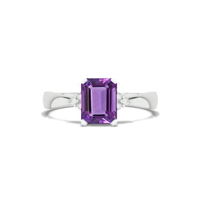 3.5 Carat Natural Amethyst Emerald Cut Engagement Gold Ring.