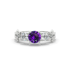 1.5 Carat Natural Amethyst Three-Stone White Gold Engagement  Ring