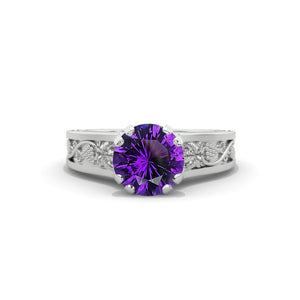 2.0 Carat Natural Amethyst Accented Classic Engagement Ring