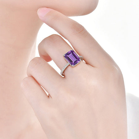 3.8 Carat Natural Amethyst Emerald Cut Engagement Gold Ring