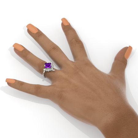 2.5 Carat Princess Cut Natural Amethyst White Gold Halo Engagement Ring