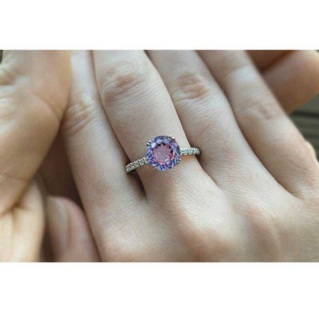 2 Carat Round Portuguese Cut Alexandrite Accents Stone 14K White Gold Ring finger size 7 ready to ship