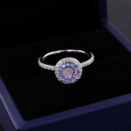 0.9 Carat Portuguese Cut Alexandrite Ideal Cut, Engagement Ring, Halo Portuguese Cut Alexandrite Ring, Classic Halo 14K White Gold Ring