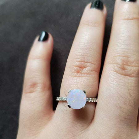 2 Carat Round Light  White Opal Ring