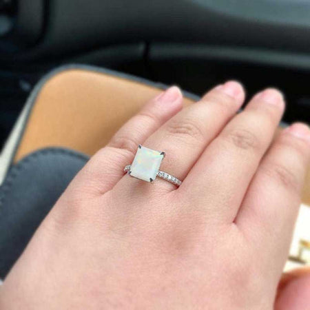 4Ct Genuine White Opal Engagement Ring