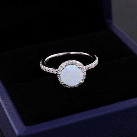 0.9 Carat White Opal Ideal Cut, Engagement Ring, Halo White Opal  Ring, Classic Halo 14K White Gold Ring