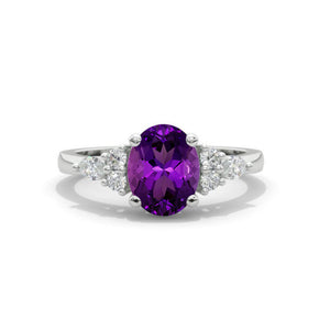 3 Carat Oval Natural Amethyst Engagement Ring