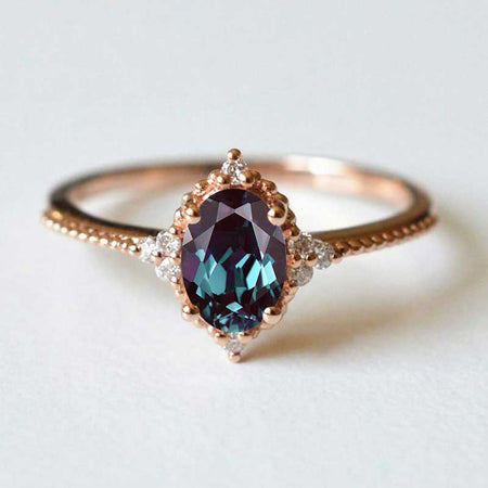 14K Solid Rose Gold Ring 2CT Oval Halo Teal Sapphire Wedding Ring Stone Engagement Ring Anniversary Ring