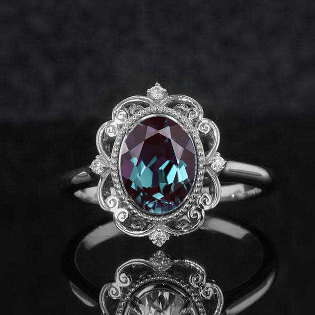 Fashion Antique Alexandrite Engagement Ring Unique Art Deco Promise Ring Snowflake Alexandrite Wedding Ring Vintage Bridal Anniversary Ring For Her