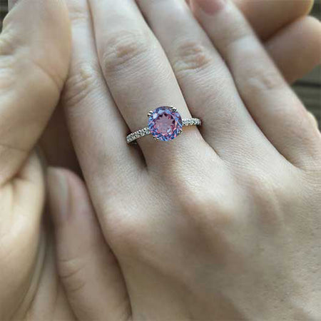 2 Carat Portuguese Cut Alexandrite Accented Platinum Anniversary Ring