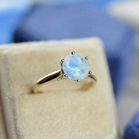 3 Carat Natural Moonstone Six Prongs Engagement Ring