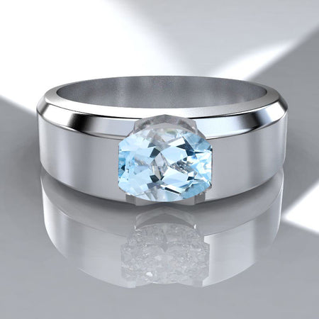 2 Carat Natural Aquamarine Men's Gold Ring