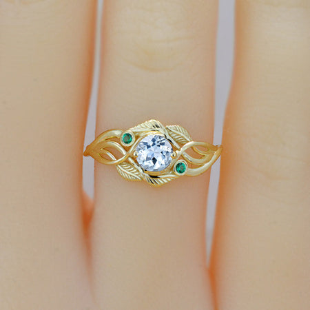 Genuine Natural Aquamarine Yellow Gold Engagement Lattice Floral Accented Ring