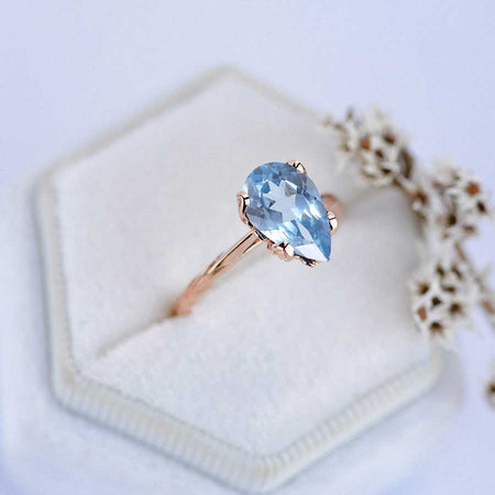 3 Carat Pear Shaped Genuine Natural Aquamarine Engagement Ring