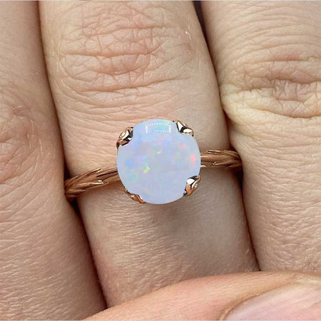 2 Carat Genuine White Opal Celtic 14K White Gold Engagement Ring