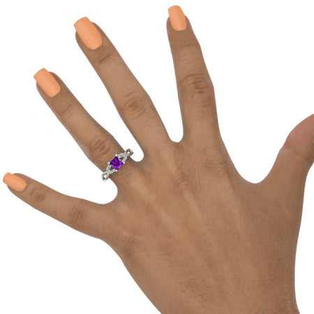 Princess Cut Natural Amethyst Twisted Shank Engagement Ring